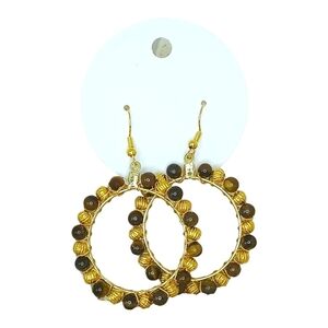 Tigers Eye, Dangling Hoop Earrings, Womens Jewelry, Handmade, Fall